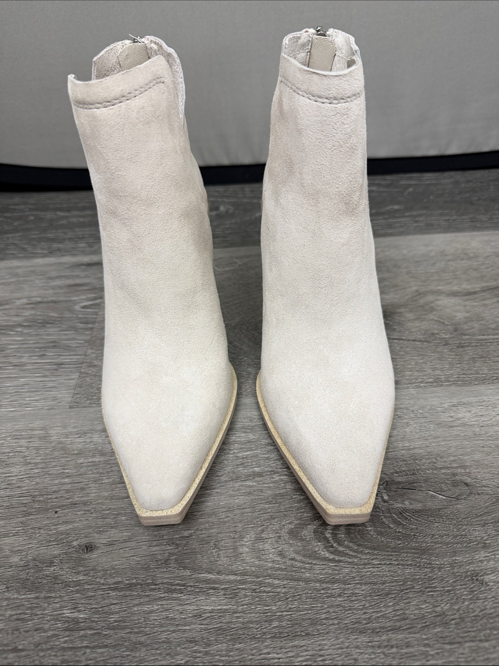 Steve Madden Cream Pointed Suede Ankle Booties
